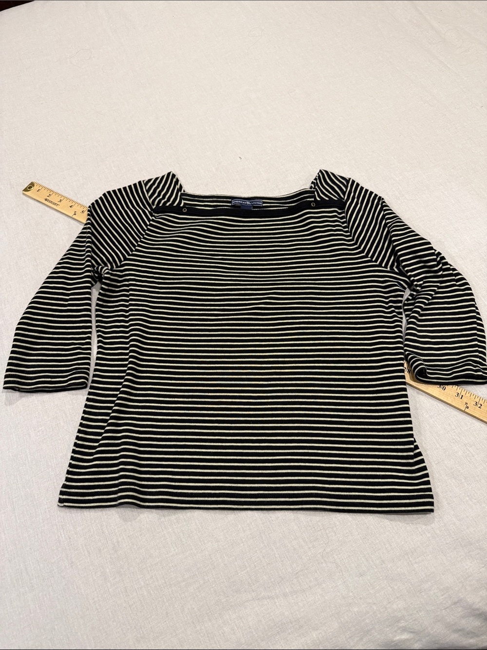 American Living Black & White Striped Long Sleeve Boatneck Top size L